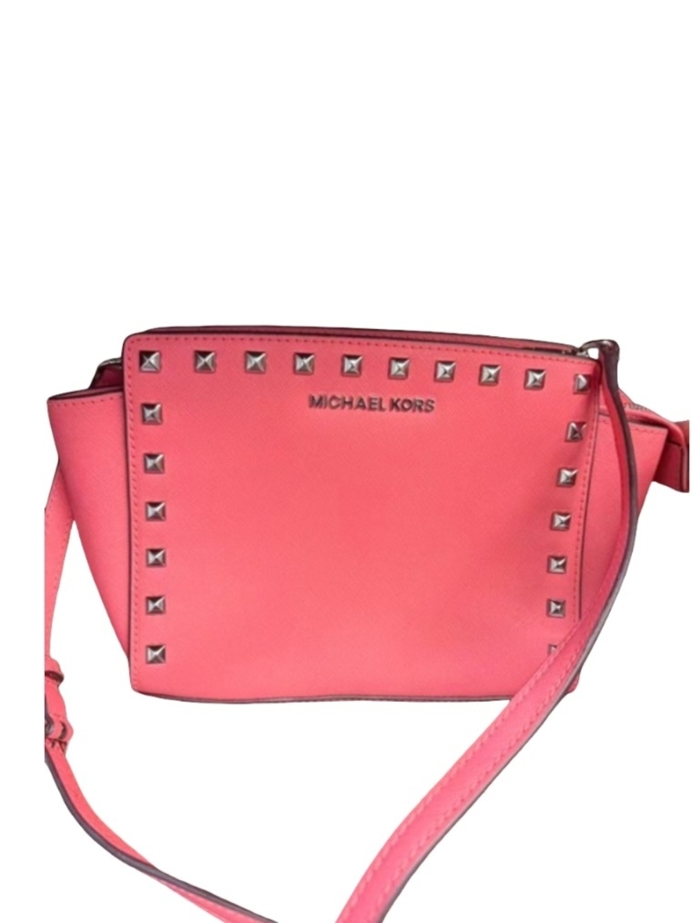 Michael Kors Coral Selma Crossbody Shoulder Bag Purse Saffiano Leather Medium